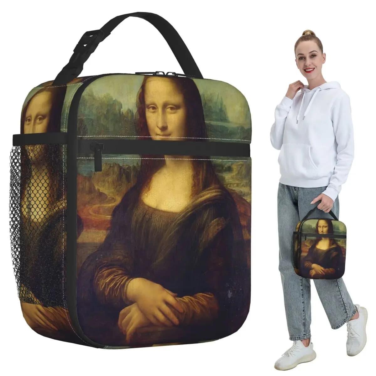 Borsa termica per il pranzo Mona Lisa di Leonardo Da Vinci per donna, borsa termica per ufficio, contenitore termico per alimenti, contenitore portatile per il pranzo