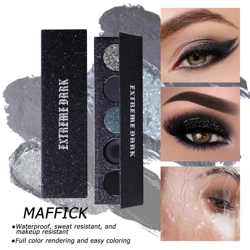 Palette in cold black powder, perlescent smoked ground tone with opaque powder diamond, umbrella for fresh and warm girl