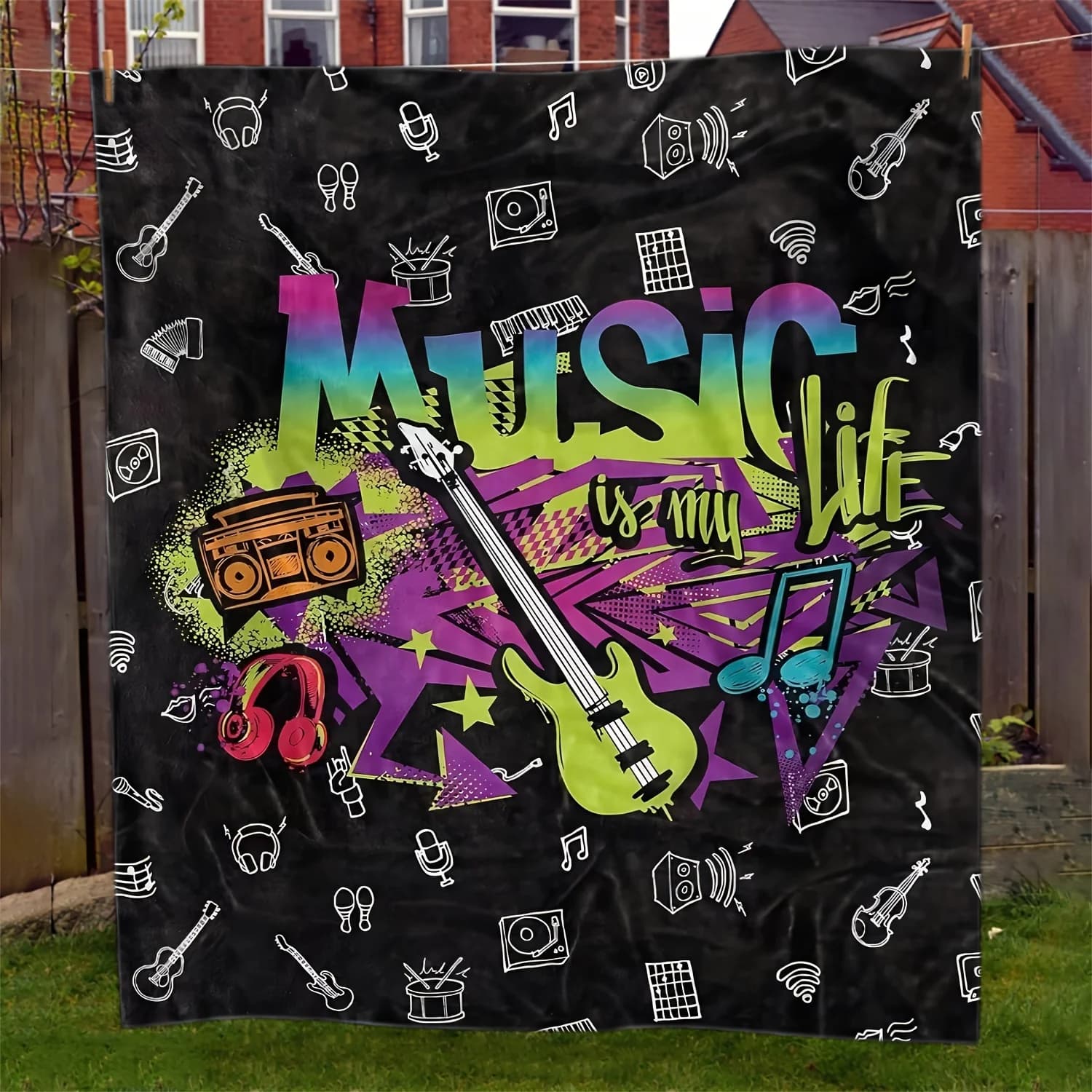 Music Lover Throw Blanket Aesthetic Decor Gift for Musicians Festival Concert Rock Vibes Comforter Art Cozy Sofa Bedsheet