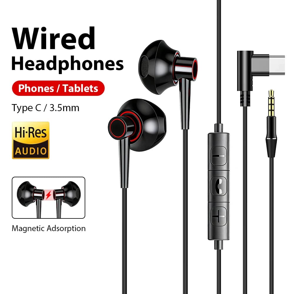 Cuffie cablate USB tipo C magnetiche per Samsung iPhone Xiaomi Redmi Auricolari da 3,5 mm Suono stereoscopico HiFi con auricolare di linea