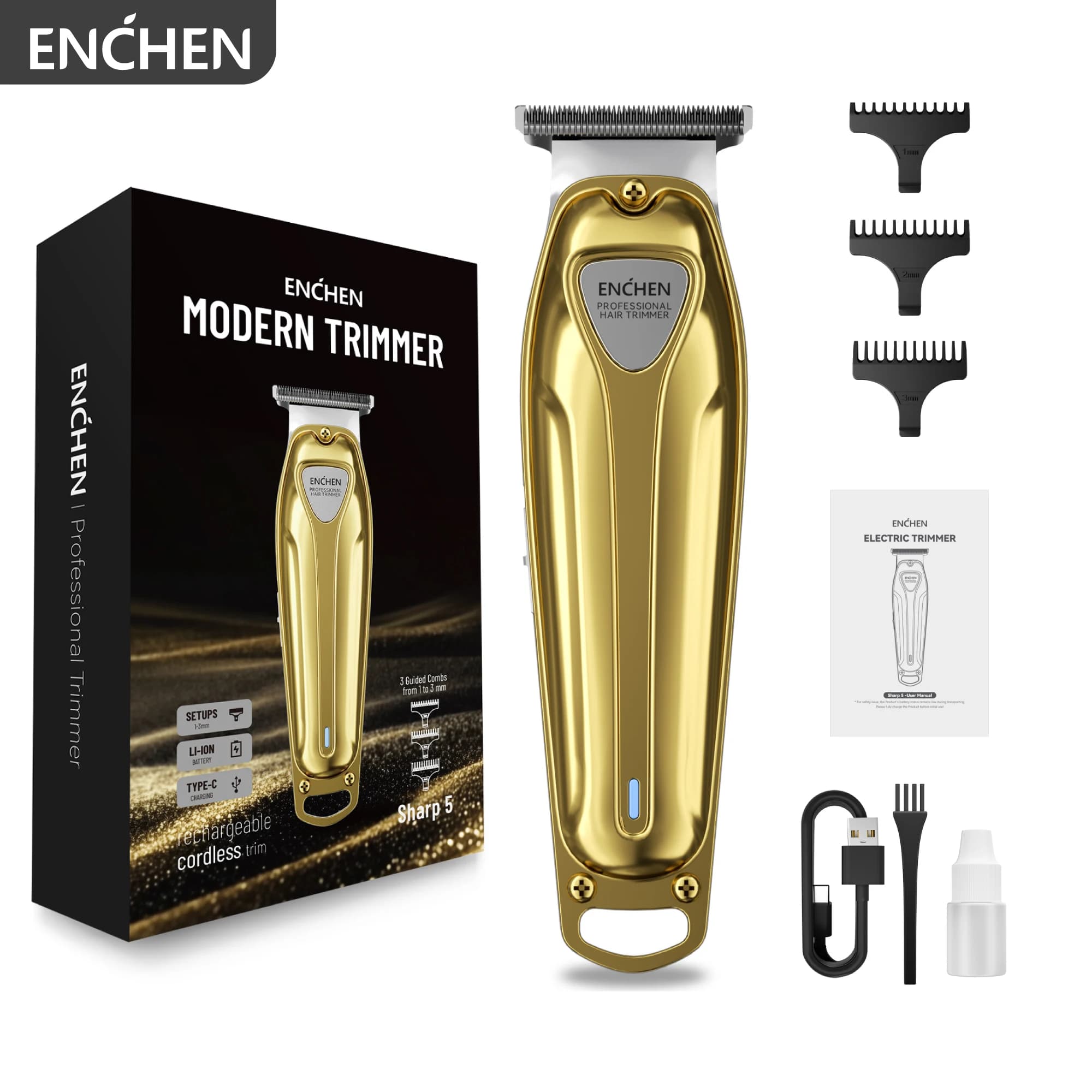ENCHEN Sharp 5 Professional Hair Cut Beard Trimmer Long Lasting Type-C Rechargeable 150 Mins Runtime Self Sharpening Blades