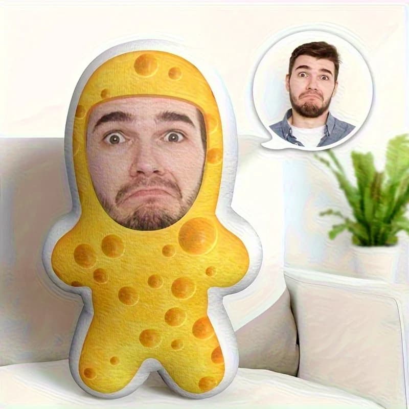 Cuscino fotografico personalizzato con statuetta di formaggio con cuscini in peluche stampati ad alta definizione con il tuo motivo facciale