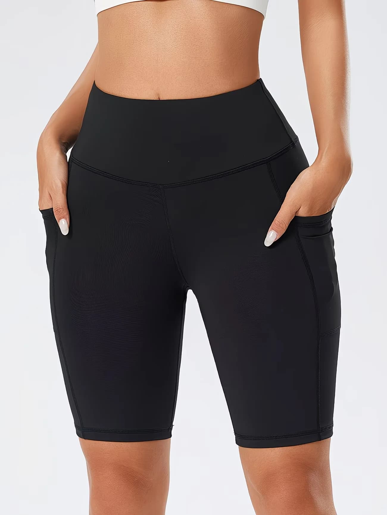 Pantaloncini sportivi estivi a vita alta con tasche laterali, pantaloni capri da corsa e yoga, pantaloni sportivi alla moda, leggings elastici