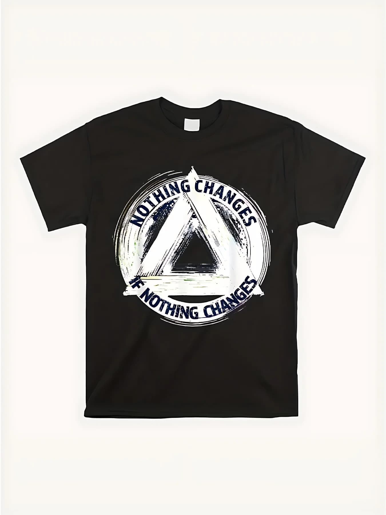 T-shirt casual nera a maniche corte da uomo, maglietta con colletto AANA, girocollo, adatta a varie occasioni
