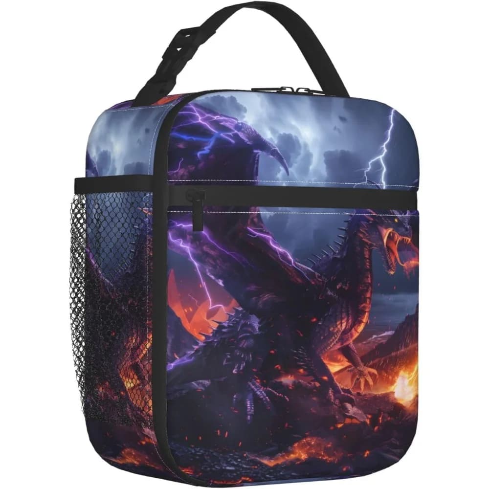 Scatola per il pranzo riutilizzabile con drago epico per bambini, ragazze, donne, adulti, borsa per il pranzo isolata Fiery Lava Fantasy, custodia per borse frigo in poliestere