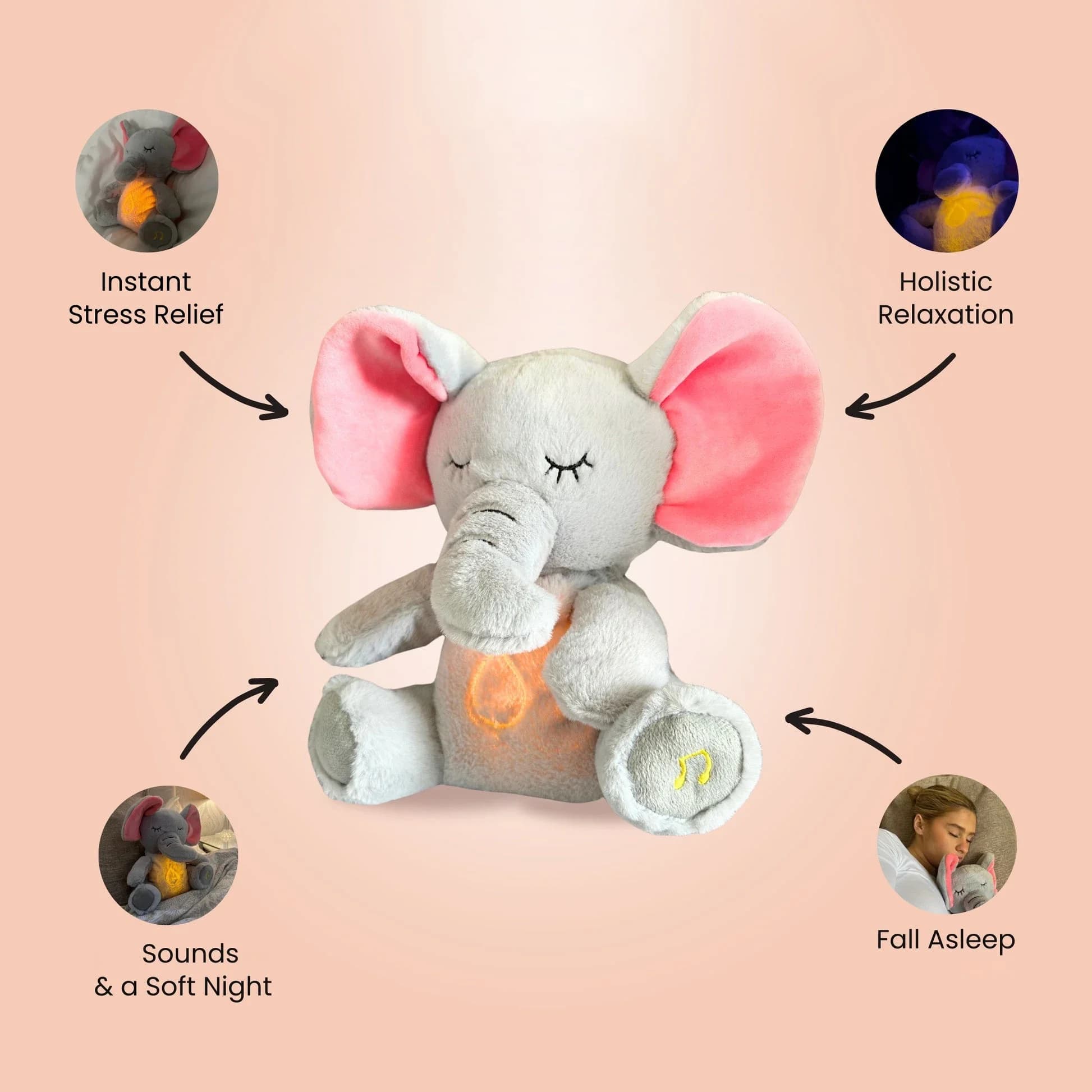 4 modalità di bambino che respira lenire elefante bambola di peluche giocattolo compagno di sonno musica e bambola leggera giocattolo di pezza sensoriale regalo per bambini
