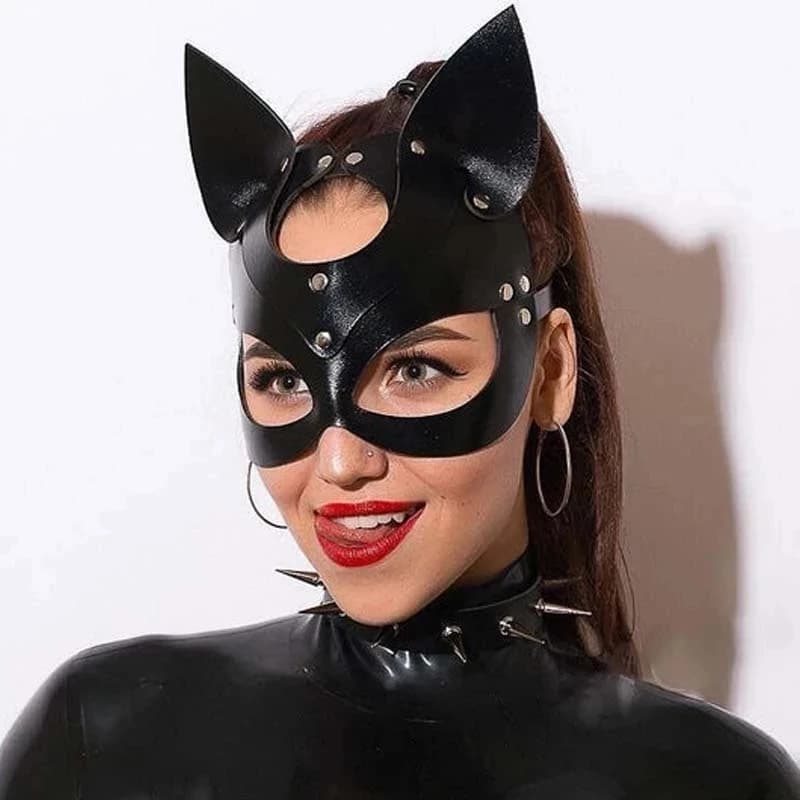 Maschera in pelle sexy da donna Gotico Cosplay Ballo in maschera Mezza faccia Maschera per gatti Giochi di sesso BDSM Maschere fantasia per feste giocattolo Accessori