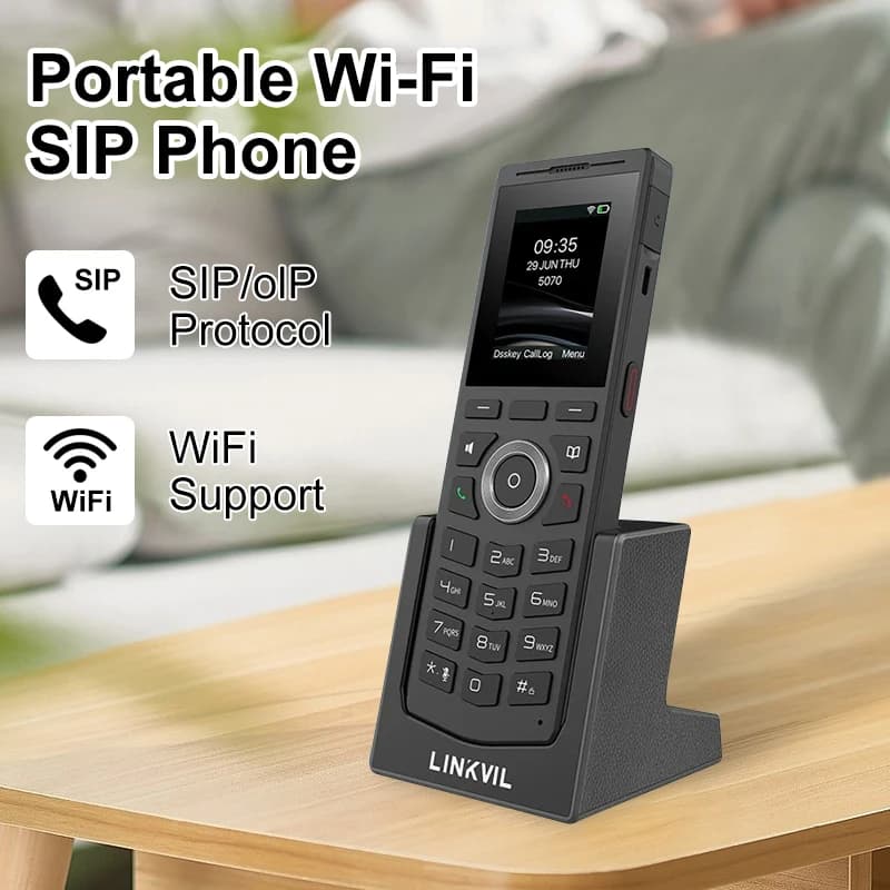 LINKVIL Wireless WiFi SIP Protocollo VoIP Audio Telefono portatile per ufficio Casa Hotel Portatile con clip da cintura Spina americana Telefono SIP