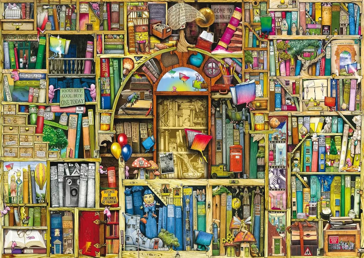Puzzle in Legno per Adulti da 150/300/500/1000 Pezzi Ravensburger 'La Libreria Bizzarra', Divertimento Familiare, Puzzle Educativo, Regalo