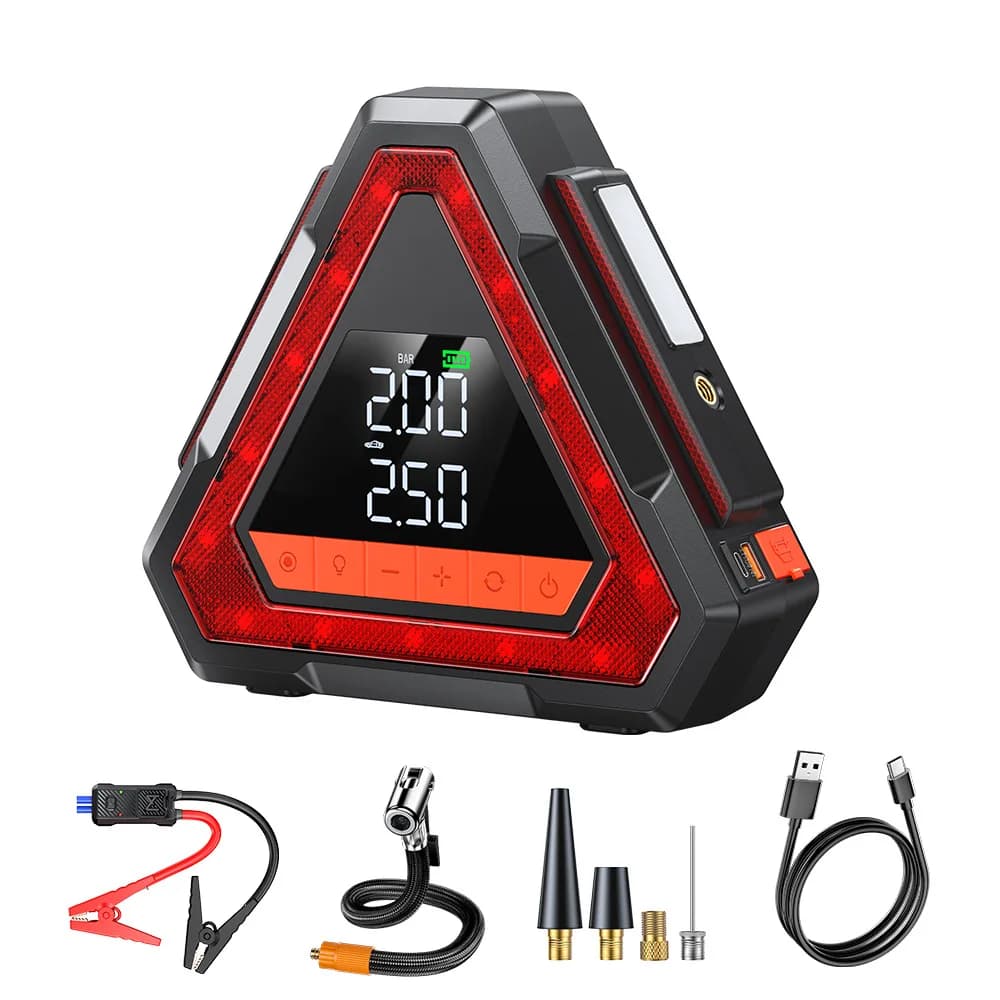 Avviatore di Emergenza Portatile 12V per Veicoli con Power Bank e Pompa d'Aria, Booster per Batteria Auto, Dispositivo di Avviamento d'Emergenza per Auto
