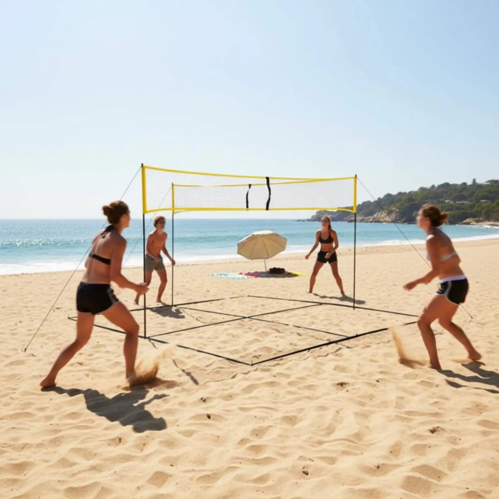 Four-Sided Volleyball Net Movable Cross Volleyball Net Set Sports Gear Quick Setup Long-Lasting for Backyard