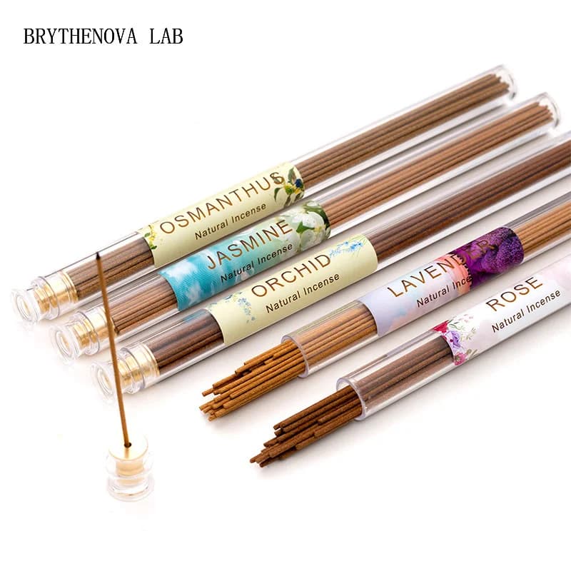 Flower Stick Incense with Holder, Rose, Jasmine, Osmanthus, Lavender, Magnolia, Aroma, Room Fragrance, 10g