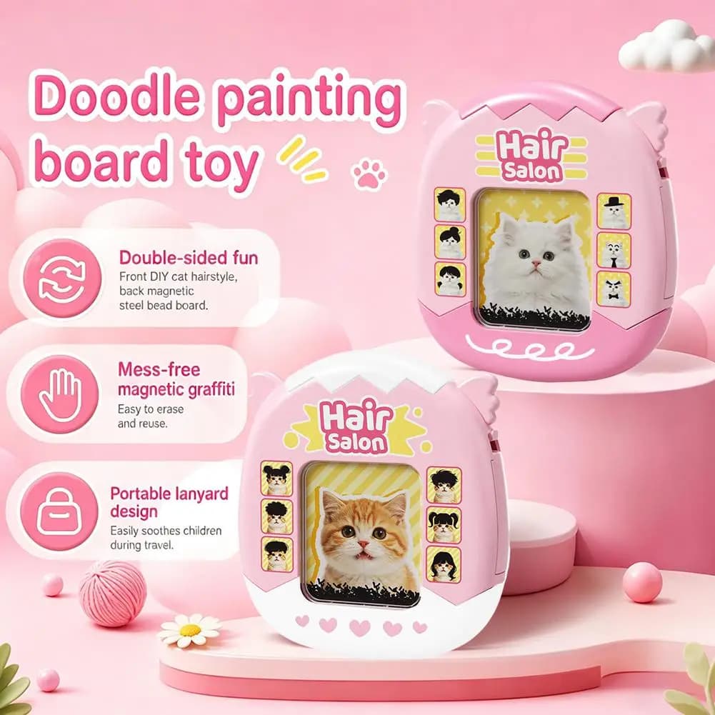 Fidget DIY Hair Style Keychain Funny Mini Magnetic Drawing Painting Board Creative Steel Bead Cat Styling Pendant School Bag
