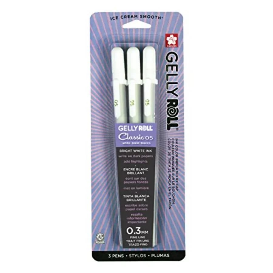 Gelly Roll Classic White 3 Pack, 05 Fine Pt., Opaque Gel Pens, Creamy Smooth Ink, Writes on Dark Paper