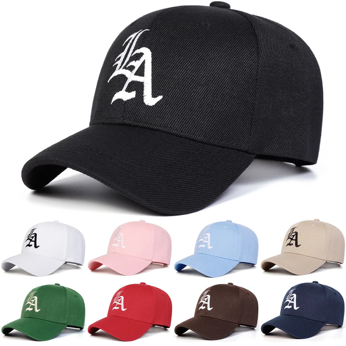 Cappellini da Baseball Unisex Gotici con Ricamo LA, Regolabili per Primavera e Autunno, Cappelli Casual da Esterno, Protezione Solare, Cappello Sportivo