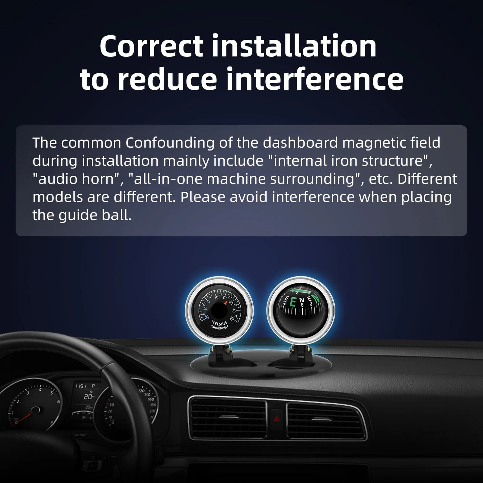 Ornamenti per Interni Auto, Bussola e Termometro 2 in 1, Sfera Guida per Cruscotto, Accessori Automobilistici