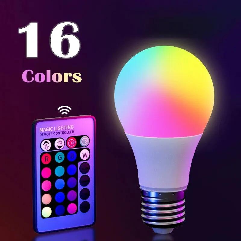 LED bulb RGB 220V E27 16 Colors, Multicolor Home Lighting Dimmable with 24 Key Remote Control, Intelligent Atmosphere Lamp
