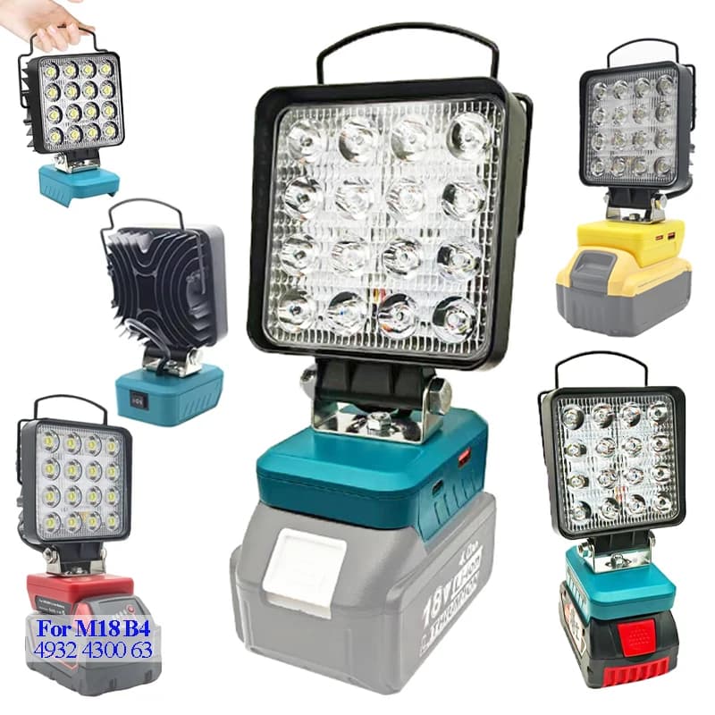 For Makita Battery Case Al Litio For DeWalt For Bosch For Milwaukee For Ryobi For M18 Battery LED Work Lights Flashlight Camping Lamp
