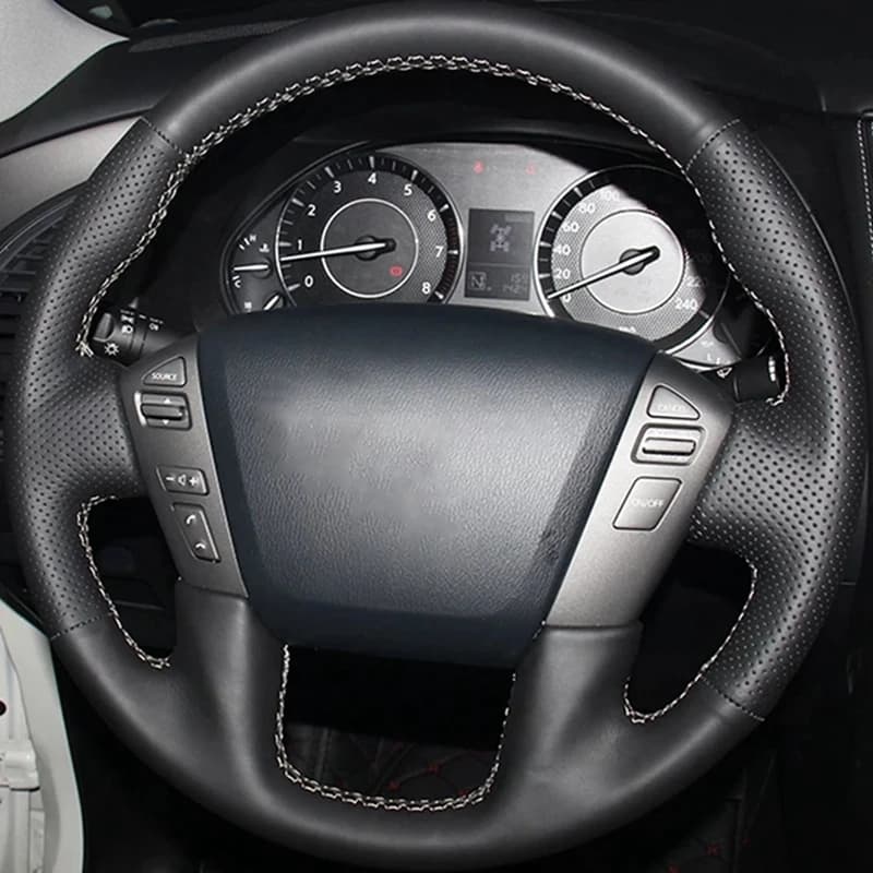 Coprivolante per auto in ecopelle nera fai-da-te per Nissan Patrol Armada NV Cargo NV Passenger (US) Titan Infiniti QX56 QX80