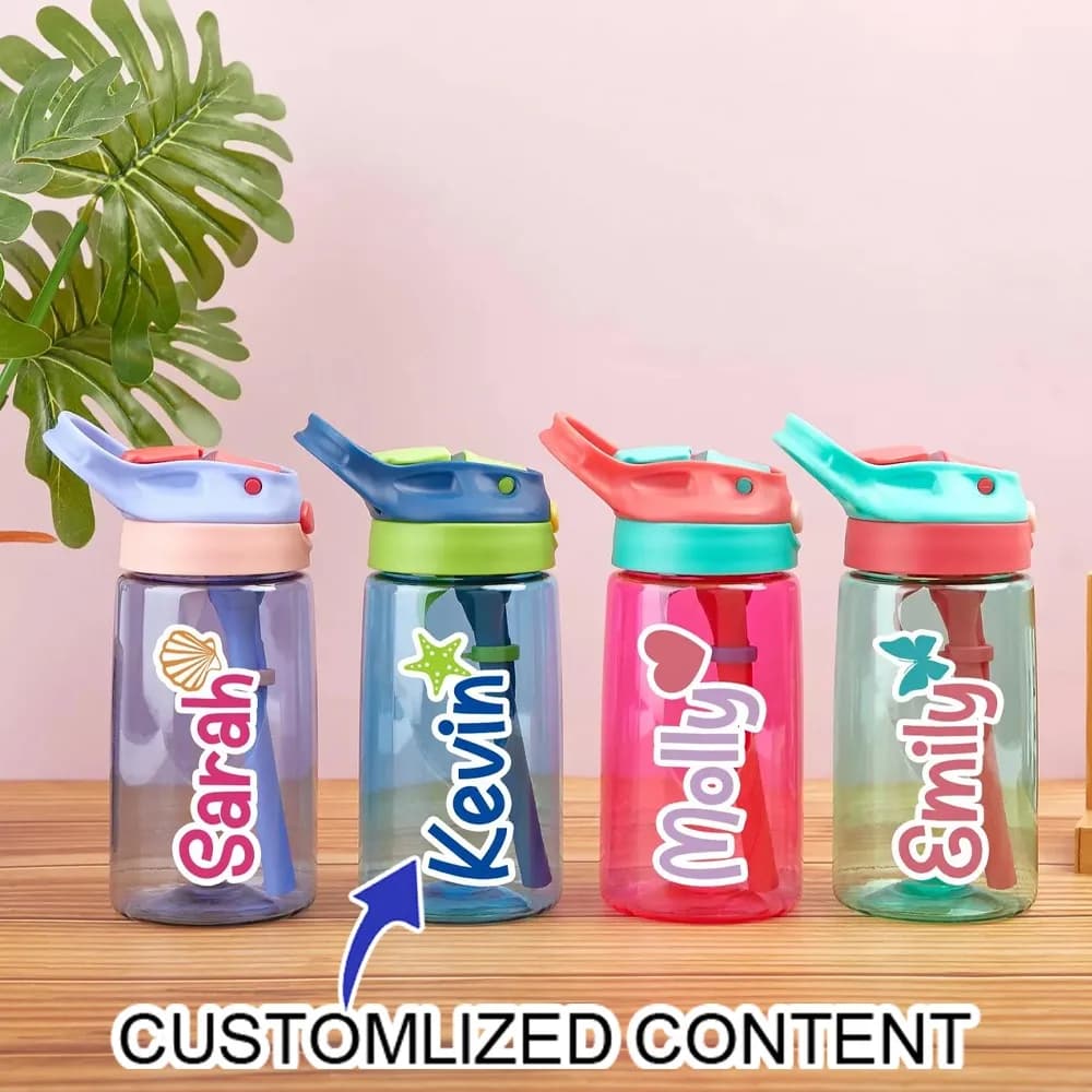 Personalized Customized Name Children's Straw Water Cup, Cute Heart-shaped Letter Portable Plastic Water Bottle,