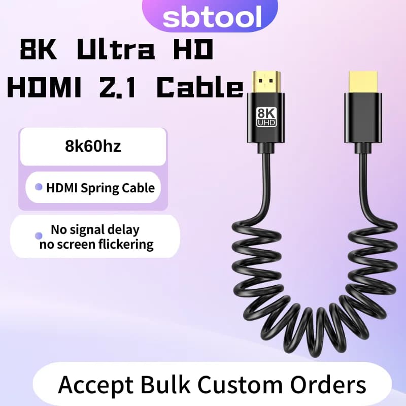 Cavo HDMI 2.1 a spirale 8K60Hz, morbido, sottile e retrattile per TV, fotocamera, monitor