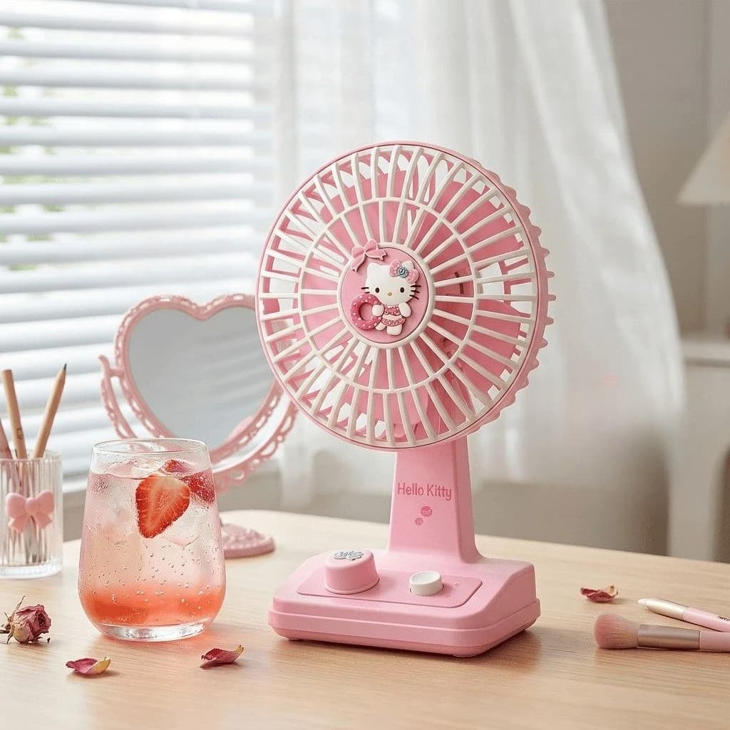 Ventilatore da tavolo Sanrio Hello Kitty, tre livelli di regolazione dell'aria, bell'aspetto, uso domestico, dormitorio, piccolo ventilatore elettrico, carino