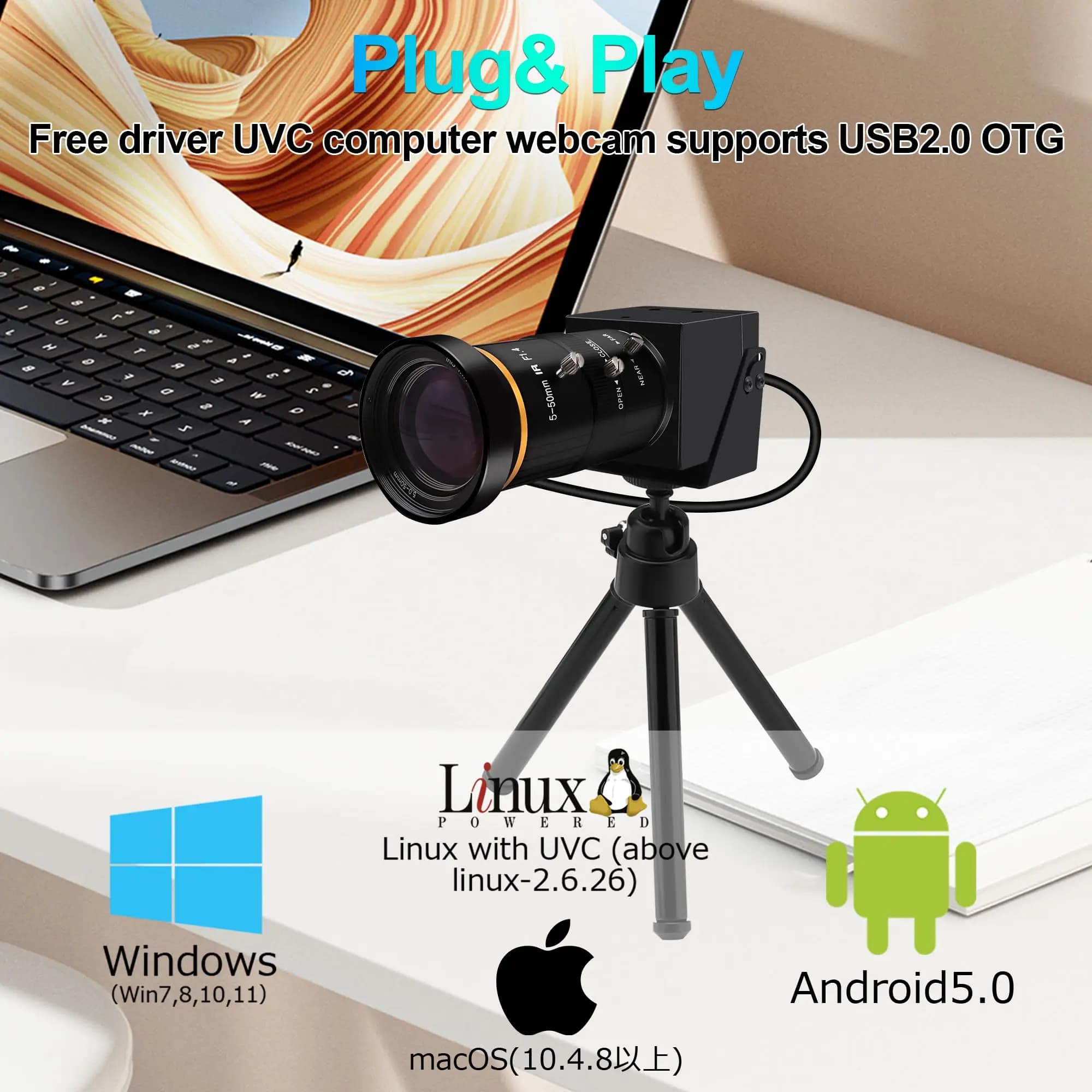 ELP 4K Ultra HD HDMI USB Webcam,5-50mm 10X Varifocal Manual Zoom Lens,H.264/H.265 Compression,Plug&Play Industrial Camera for PC