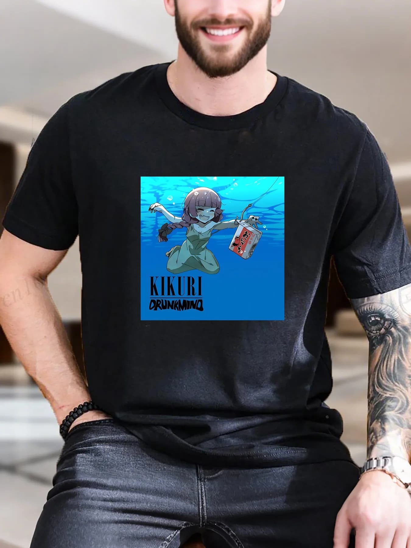 T-shirt con stampa anime di nuova moda di arrivo T-shirt da pesca da uomo in cotone grafico T-shirt casual traspirante a maniche corte per l'uso quotidiano