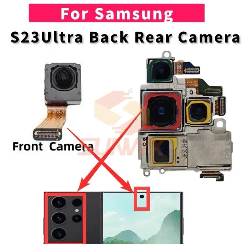 Fotocamera Posteriore e Anteriore per Samsung Galaxy S23 Ultra 5G SM-S918 S918B S918U, Modulo Fotocamera Frontale Selfie e Posteriore di Ricambio