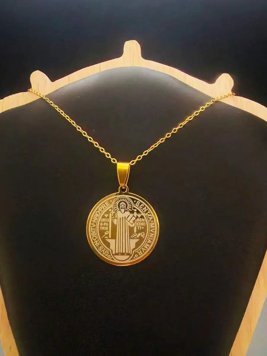 Stainless Steel Saint Benedict Medal Pendant Necklace For Protection Daily Wear Gift