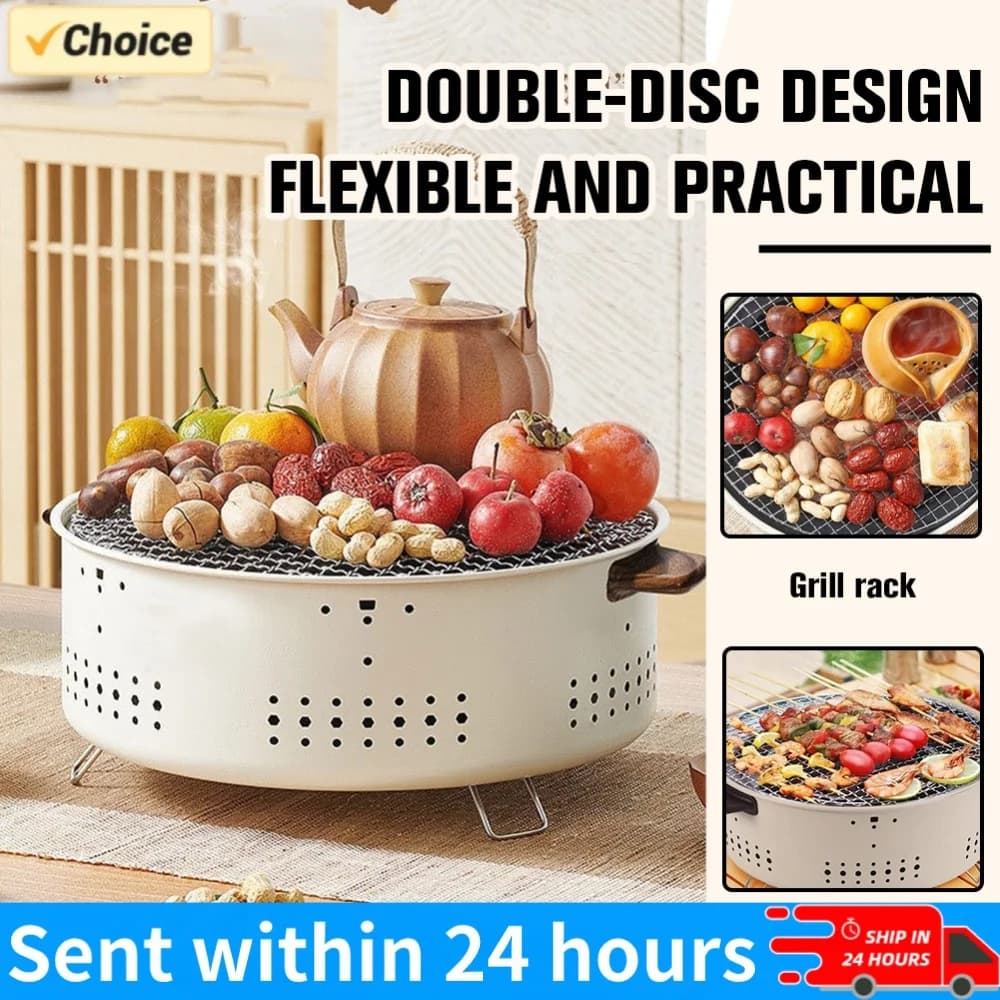Portable Barbecue Grill with Steel Grill Rack Stainless Steel Split BBQ Stove Round Non-stick Barbecue Rack for Outdoor Camping