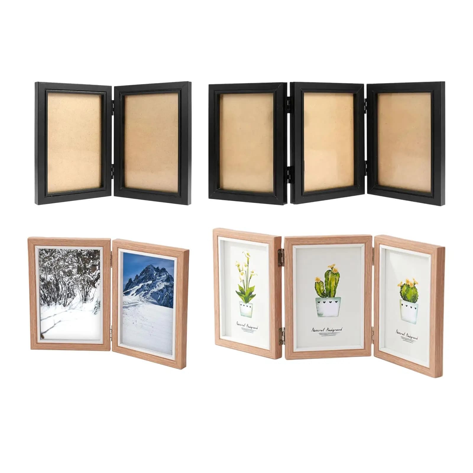Picture Frame 4x6 Wood Folding Photo Frame for Tabletop Entrance Living Room Brown Triple Fold