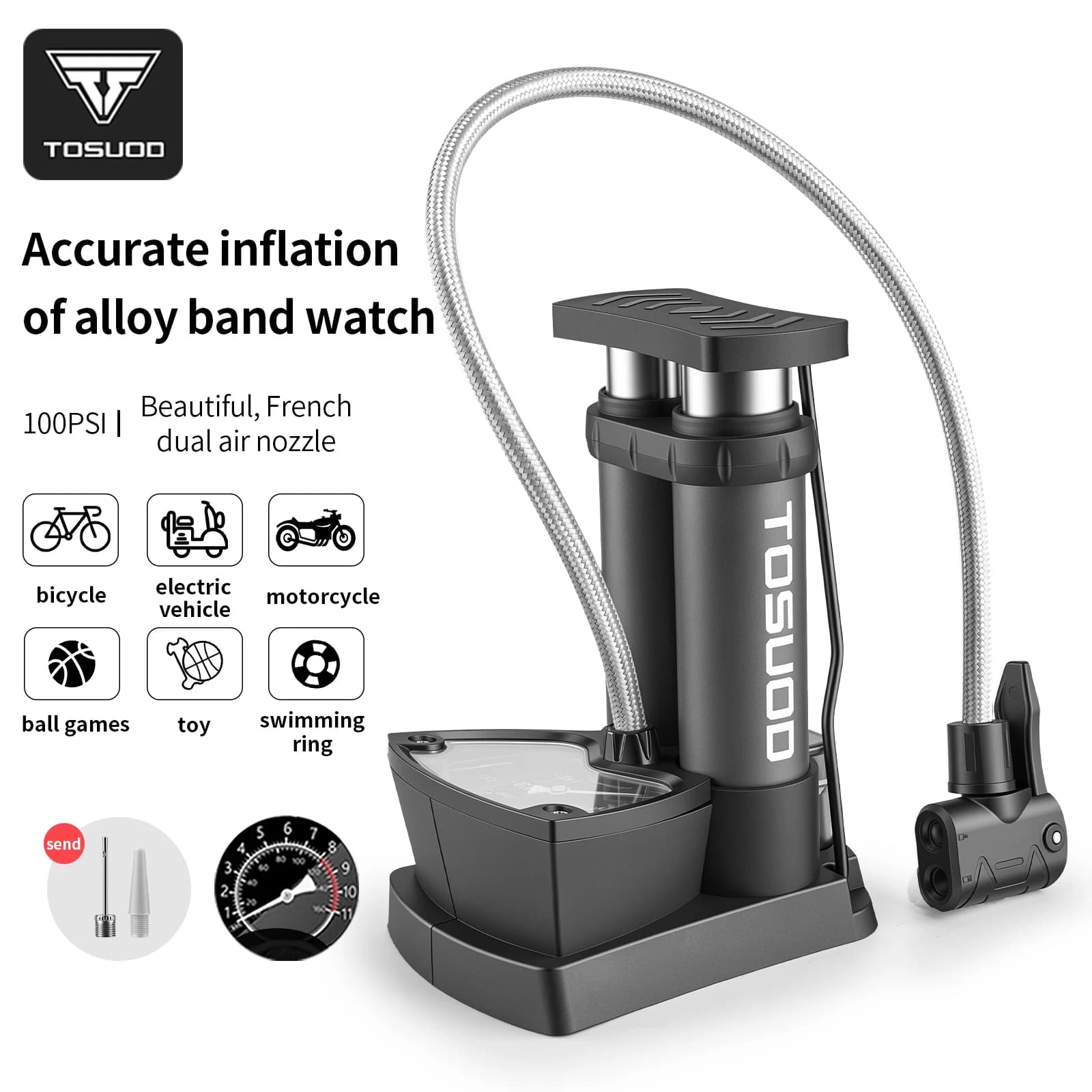 TOSUOD Foot-Operated Air Pump For Motorcycle Car Bicycle Ball E-bike Universal Aluminum Alloy High Pressure Air Pump