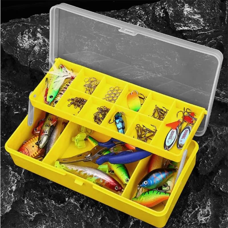 Scatola portatile per attrezzatura da pesca con scomparti, custodia a doppio strato, scatola multifunzionale per attrezzatura da pesca, accessori da pesca
