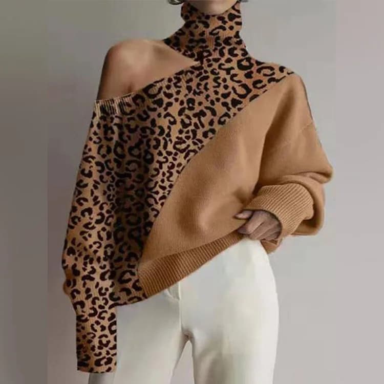 DSMTRC Casual Women Cut Out maglione Top autunno inverno maglione femminile manica lunga dolcevita pullover Lady elegante leopardo lavorato a maglia