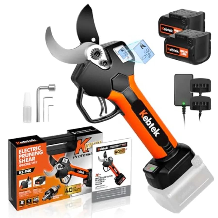 Forbici da Potatura Elettriche Senza Fili 40MM, Motore Brushless 18V con Display LCD, 2 Batterie Ricaricabili da 2AH