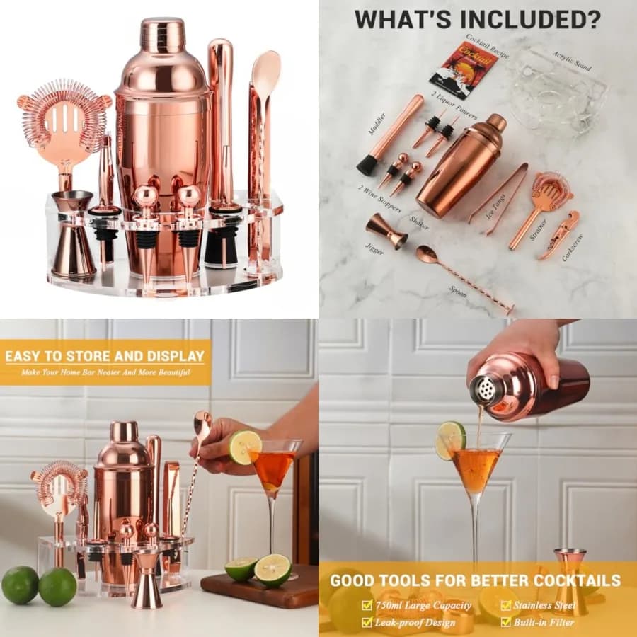 Set da Barman con Shaker per Cocktail, Kit Cocktail in Acciaio Inox con 12 Accessori da Bar, Set Shaker da 25oz, Mixer per Bevande