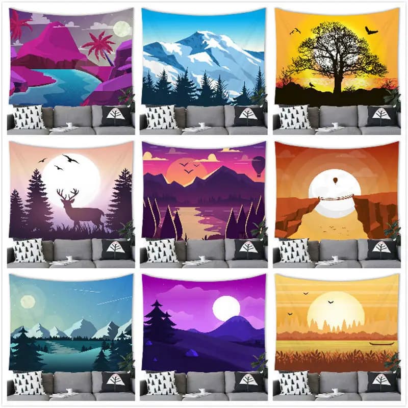 Scenery of the hill at sunset digital-printed polyester tapestries living rooms bedrooms macrame wall hanging room decor