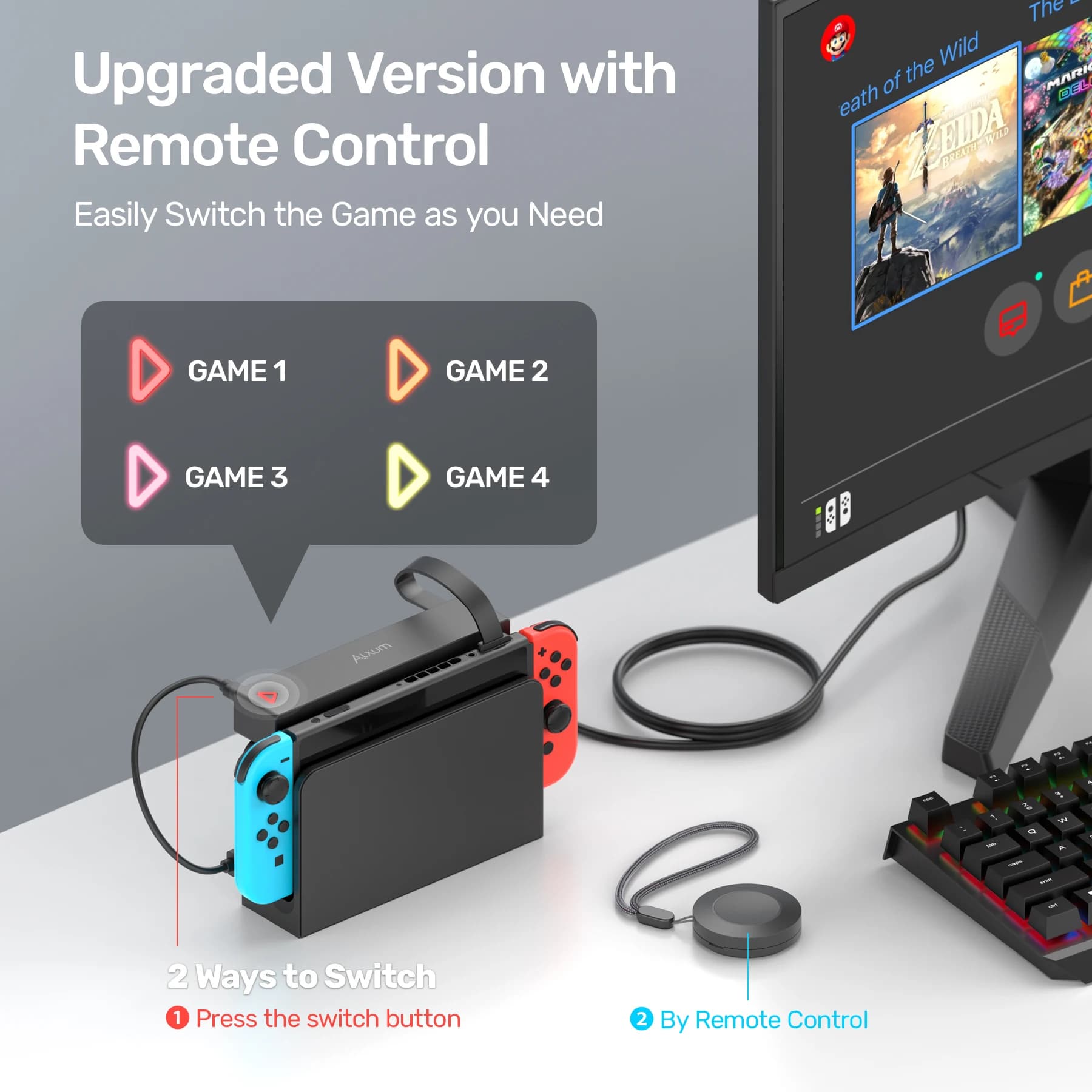 Lettore di schede da gioco per Nintendo Switch Switch 1 in 4 con 4 slot di archiviazione Accessori per giocatori remoti wireless Plug & Play Nero