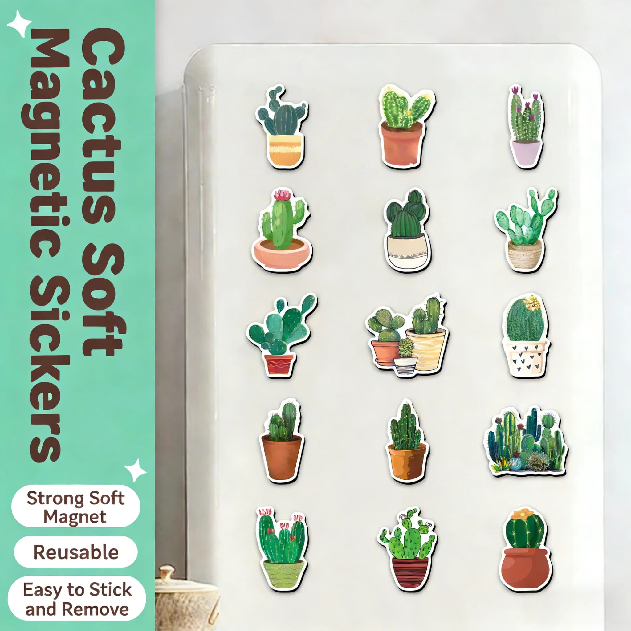 20PCS Cute Plant Fridge Magnets Cactus Refrigerator Magnet Potted Magnet,Suitable For Fridge Kitchen Office Whiteboard Decor.