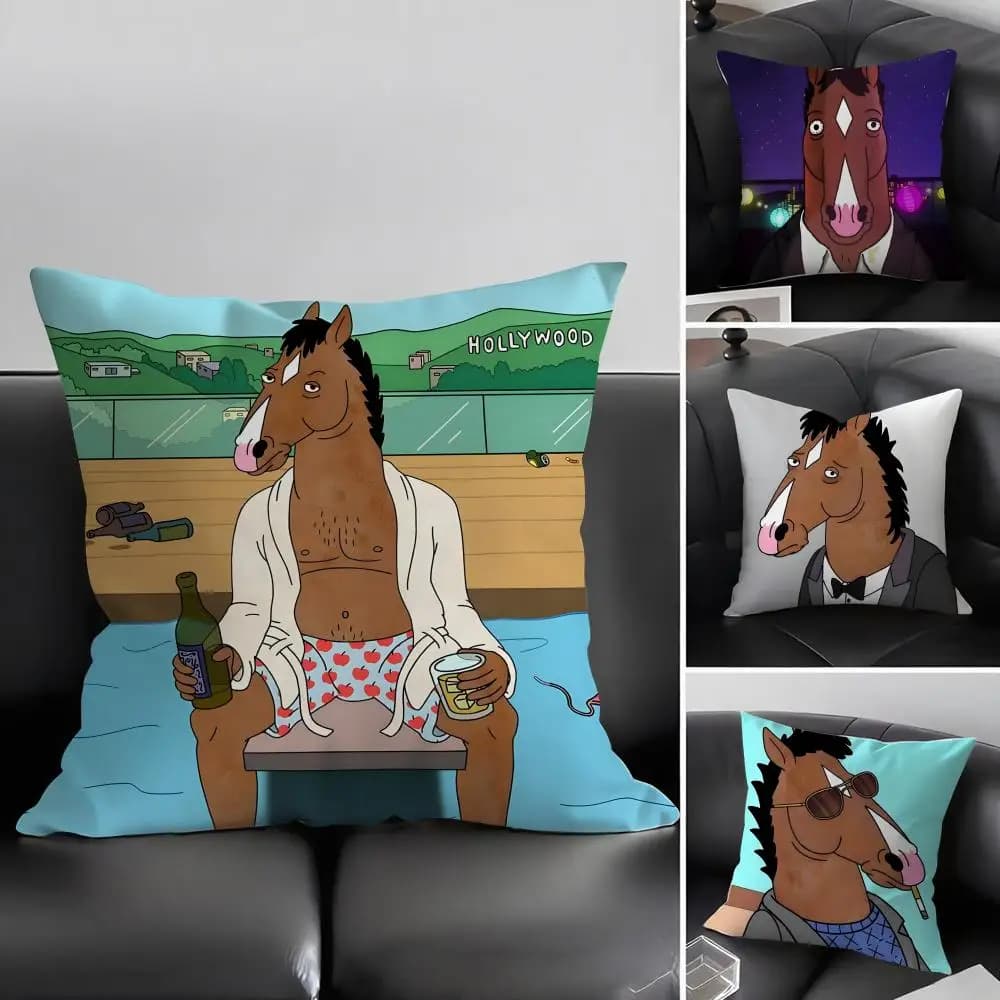 B-BoJack H-Horseman Cartoon Copricuscino Federa in tessuto ultra morbido delicato sulla pelle, comfort simile a nuvole e cerniera nascosta