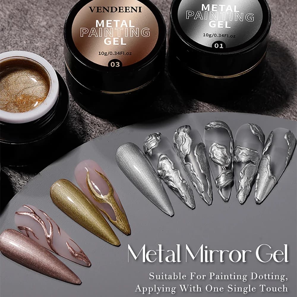 Vendeeni TPO HEMA FREE Pittura metallica Smalto per unghie in gel Oro rosa Argento UV Soak Off Gel Vernice Linea di disegno Glitter Gel Lacca