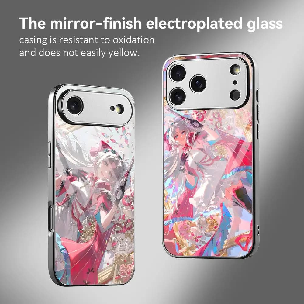 Wuthering Waves Carlotta Phone Case For iPhone 17 16 15 14 13 Pro Max Plus Electroplated Metal Bumper Case Tempered Glass Back
