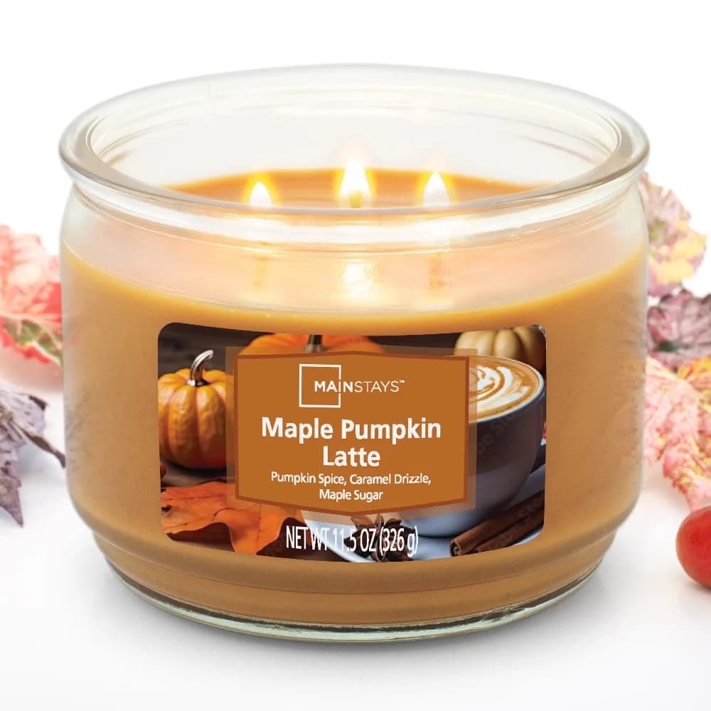 Hot Sale! Maple Pumpkin Latte Scented 3-Wick Glass Jar Candle - 11.5 oz - Best Seller