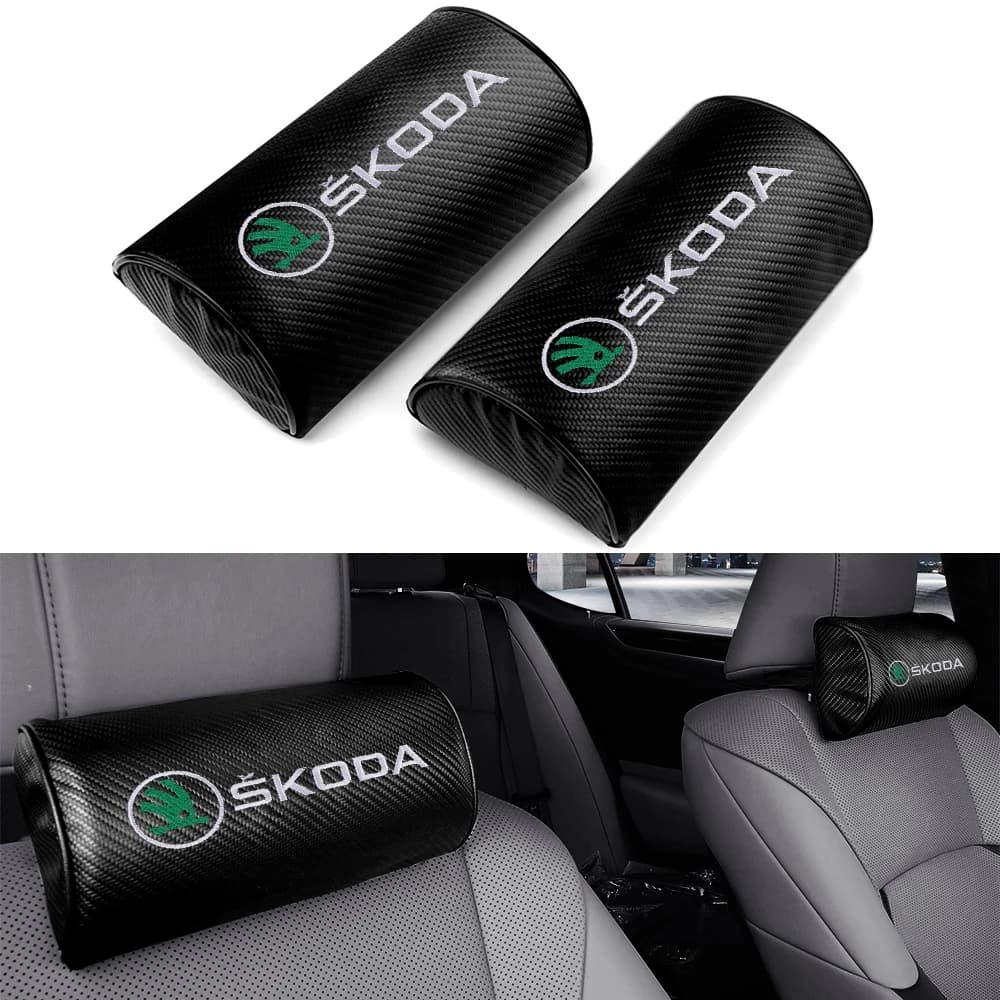 1/2pcs Car Carbon Fiber Headrest Seat Head Neck Support Pillows For Skoda Octavia Kodiaq Fabia Karoq Superb Kamiq S Rapid Hubcap