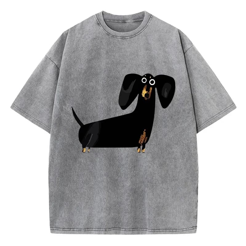 Divertente bassotto cane stampa lavada T-shirt da donna in cotone T-shirt O-Collo oversize lavaggio acido top estate casual donna vestiti