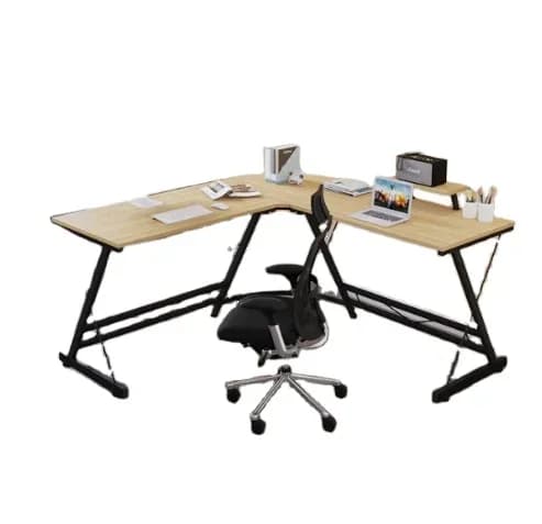Un tavolo per computer desktop lungo a forma di L semplice in stile moderno Marrone Bianco Nero Tavolo da gioco angolare per la casa