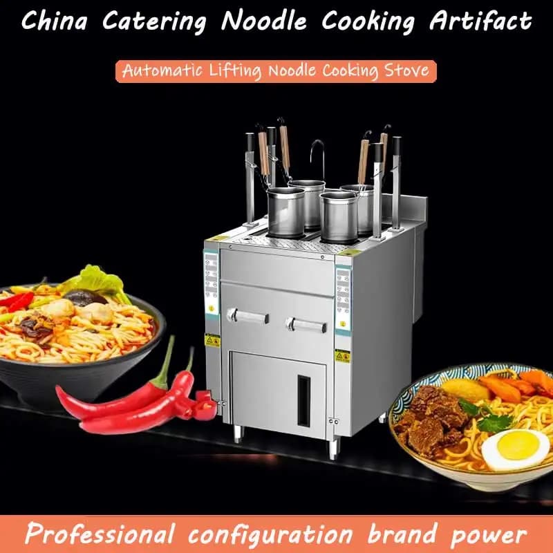 Commercial 4 Heads Automatic Lift-up Electric Lanzhou Beef Noodle Soup Noodle Boiler Machine Pasta Cooker with Cabinet