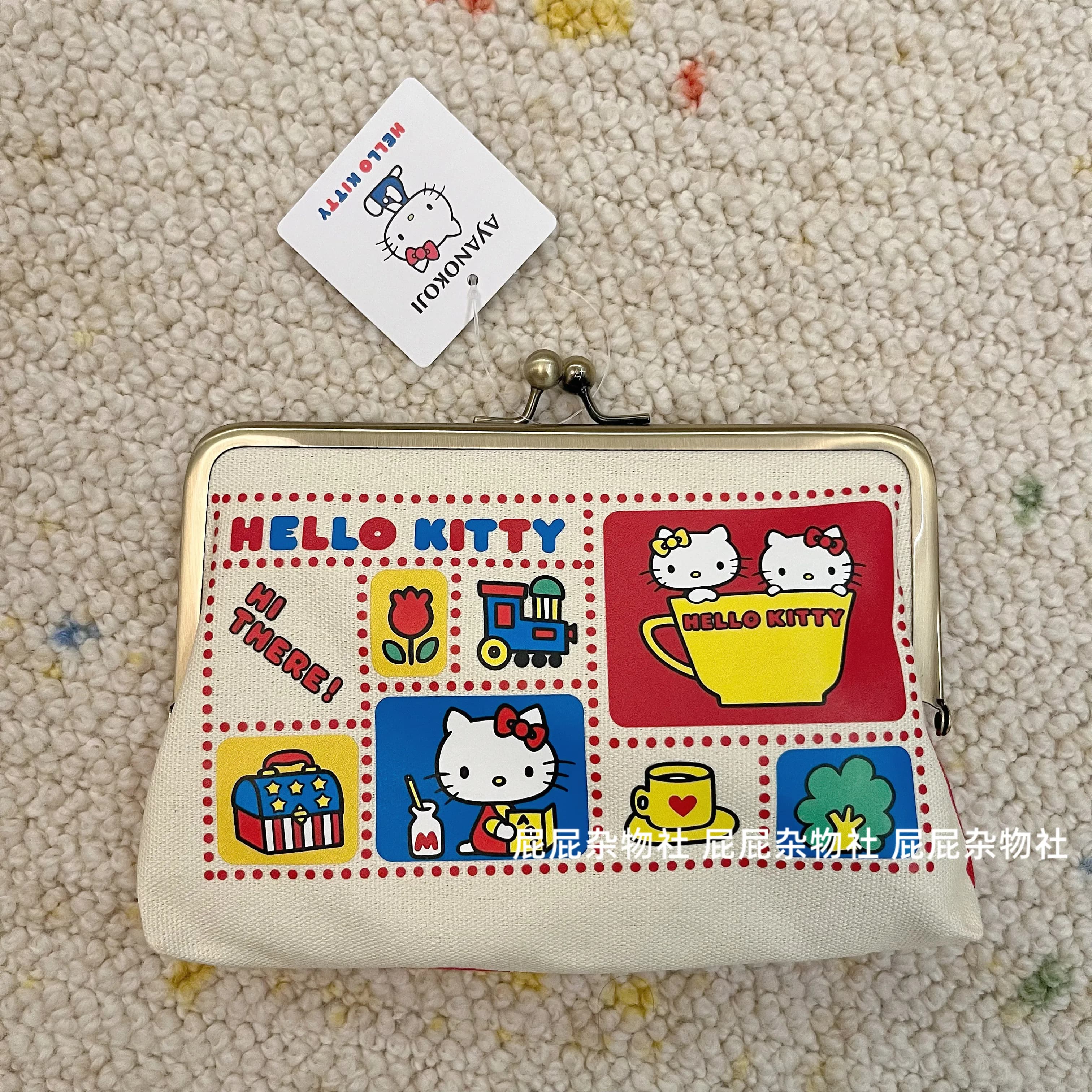 Borsa Hellokitty in stile giapponese in tela con chiusura a bacio, edizione limitata, graziosa custodia per cosmetici, passaporto e carte per ragazze
