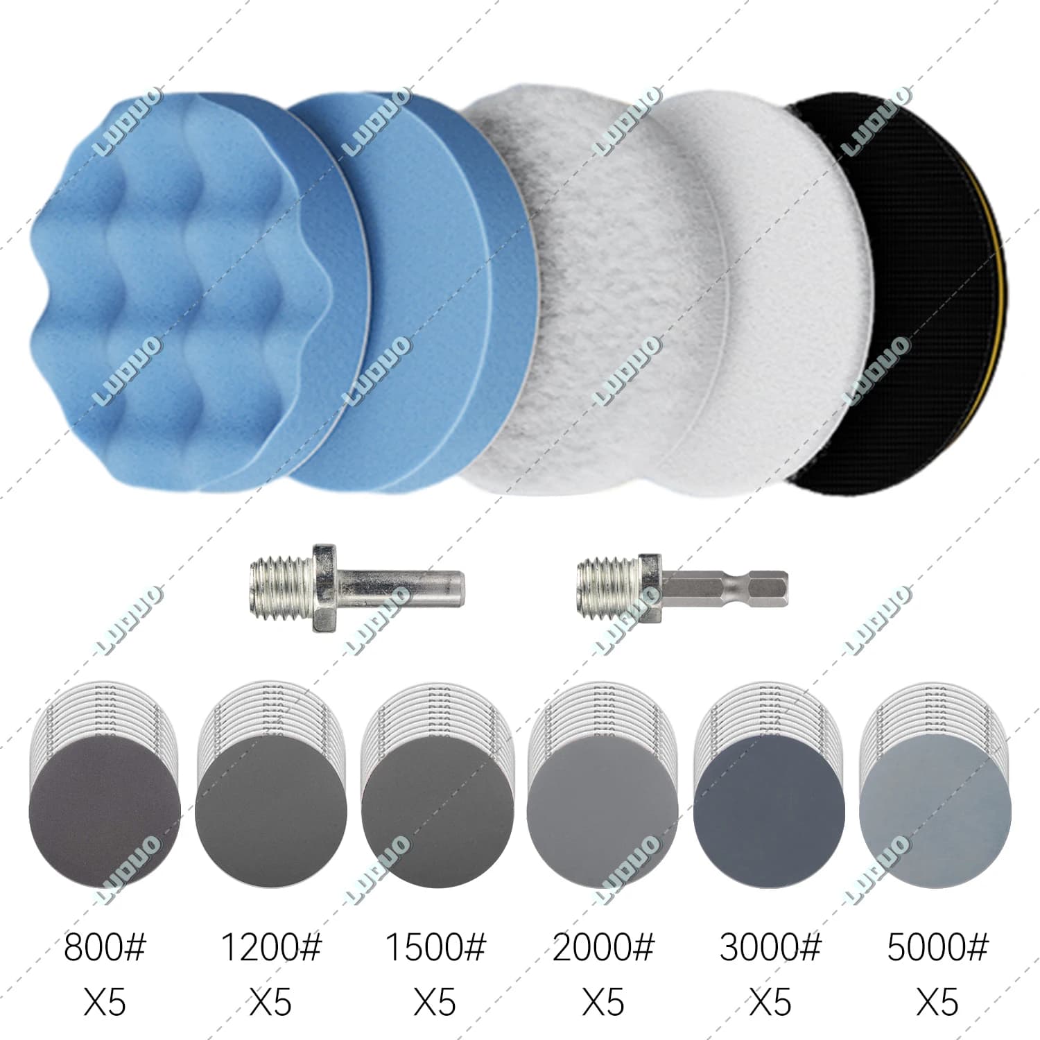 Kit sponge for polishing disc support pad in wool M10 adapter for hexagon drill wet abrasive sheet vetrate paper details auto restoration headlights